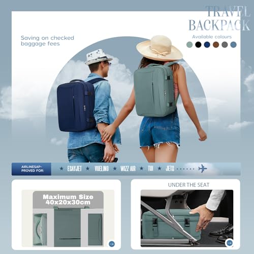 Image of Xkdoai for Ryanair Cabin Bags 40x20x25, Travel Backpack with TSA Approved Clear Bag, Travel Bag Underseat Carry-ons Hand Luggage Bag for Travelling Casual Daypack for Ryan Air Plane, Green, 40x20x25cm