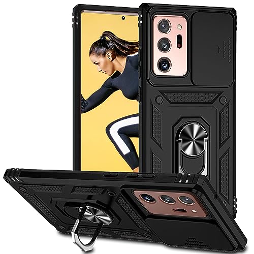 POUHYE Coque pour Samsung Galaxy Note 20 Ultra Étui, Protecteur de Caméra, Armure Rigide Housse 360° Metal Anneau Magnetic Support Étui, PC Dur et TPU...