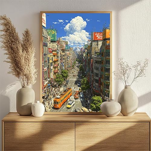 Malen Nach Zahlen Erwachsene StraßEnansicht, Malen Nach Zahlen für Zimmer Deko, DIY Basteln Erwachsene Leinwand Kit, Cloud Paint by Numbers Kits Mit Pinseln und Acrylfarbe, Geschenke, 60x90cm N-6167