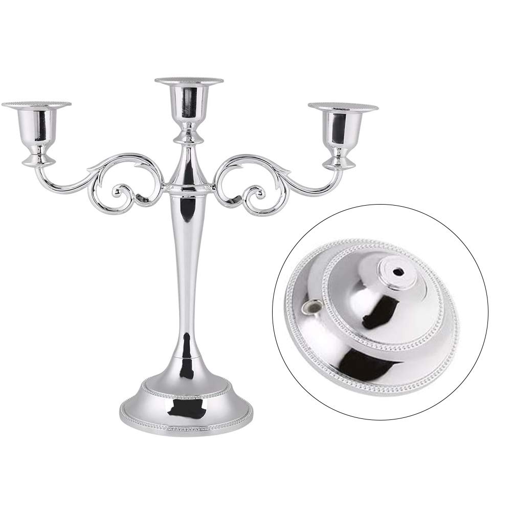 ZXBAODAN Metal Candle Stand, 3 Arms Candlestick Holder, Retro Candle Holder,Wrought Iron Candle Holders, Table Decoration Candle Holders,Used for Wedding Party Gathering-Silver