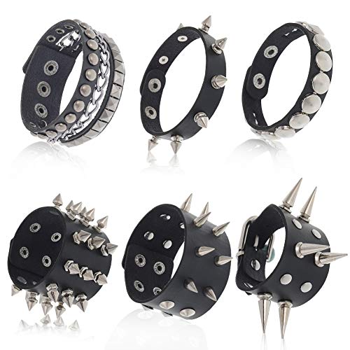 6 Stück Unisex Schwarz Metall Nieten Nieten Armband Manschette für Herren Damen Rock Vintage Gothic Stil Erwachsene