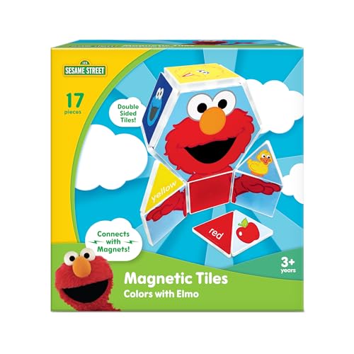 Image of CreateOn “Sesame Street” Toys, Magnetic Kids’ Building Tiles from “Sesame Street” Books, Colors with Elmo Magnet Tiles, Educational Toys for Ages 3+, 17 Pieces