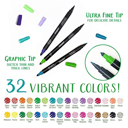 Image of Crayola Sketch & Detail Dual-Tip Markers (16ct), Adult Coloring Set, 32 Colors, Fine & Brush Tip Art Markers, For Calligraphy & Drawing