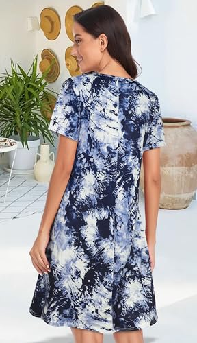 Image of Womens Summer Dresses Beach Casual Loose Tshirt Floral Short Sleeve Flowy Pockets Sundresses 2026