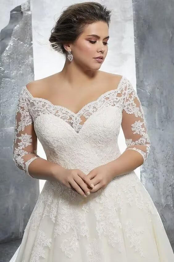 Women's Long Sleeve Wedding Dresses for Bride Lace Appliques Boho Bridal Dress Tulle Bridal Ball Gown with Train RWDD394