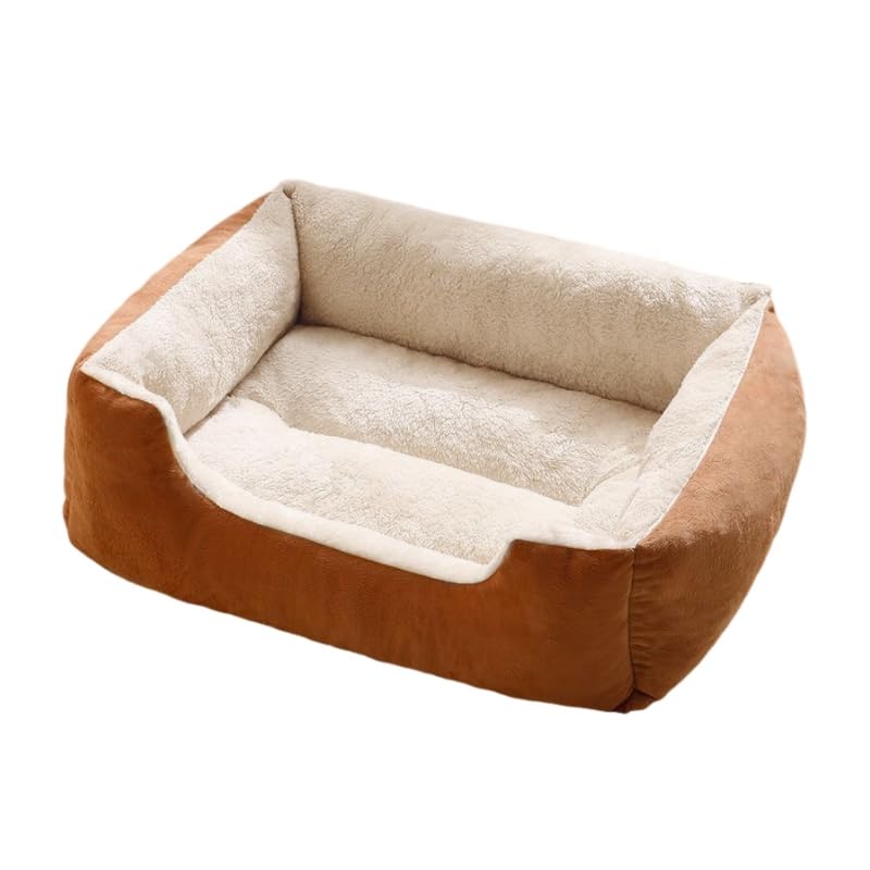 Mateju Plush Pet Bed Rectangle, Comfortable Fluffy Pet Cushion Warm Thick Warm Soft Plush Dog Cat Bed for Indoor Calming Puppy Kitten Petbed, for Small Medium (Brown,L-60 * 45 * 15cm)