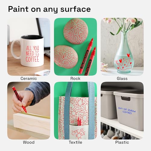 Image of ARTISTRO Red Permanent Marker - Set of 2 RedPaint Pen, Oil Based Paint Markers Extra-Fine Tip 0.7mm, Waterproof Quick Dry Red Marker for Rock Painting, Ceramic, Glass, Wood, Tire, Fabric & More