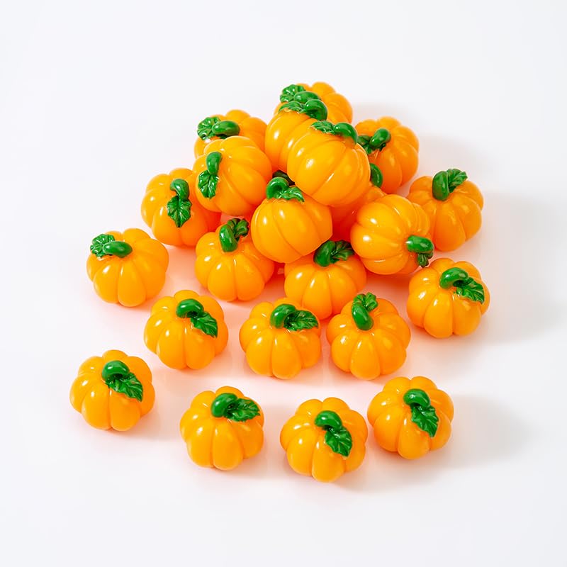 tiecawk 24 Pieces Mini Resin Pumpkins Figurines Artificial Vegetables Pumpkins Faux Realistic Pumpkins for Thanksgiving Halloween Fall Harvest Christmas Home Decor (Orange Pumpkin)