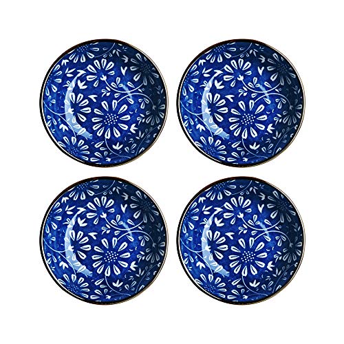 Sizikato 4pcs Blue and White Floral Ceramic Soy Sauce Dipping Bowls Side Dishes for Snack Sushi Fruit Appetizer Dessert. 3.8 Inches