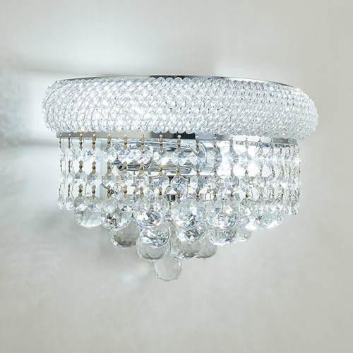 Image of 2-Lights Empire Crystal Wall Sconce Light for Living Room Dining Room Bathroom Vanity Mirrors Hallway Bedroom Closet Stairway (Chrome)