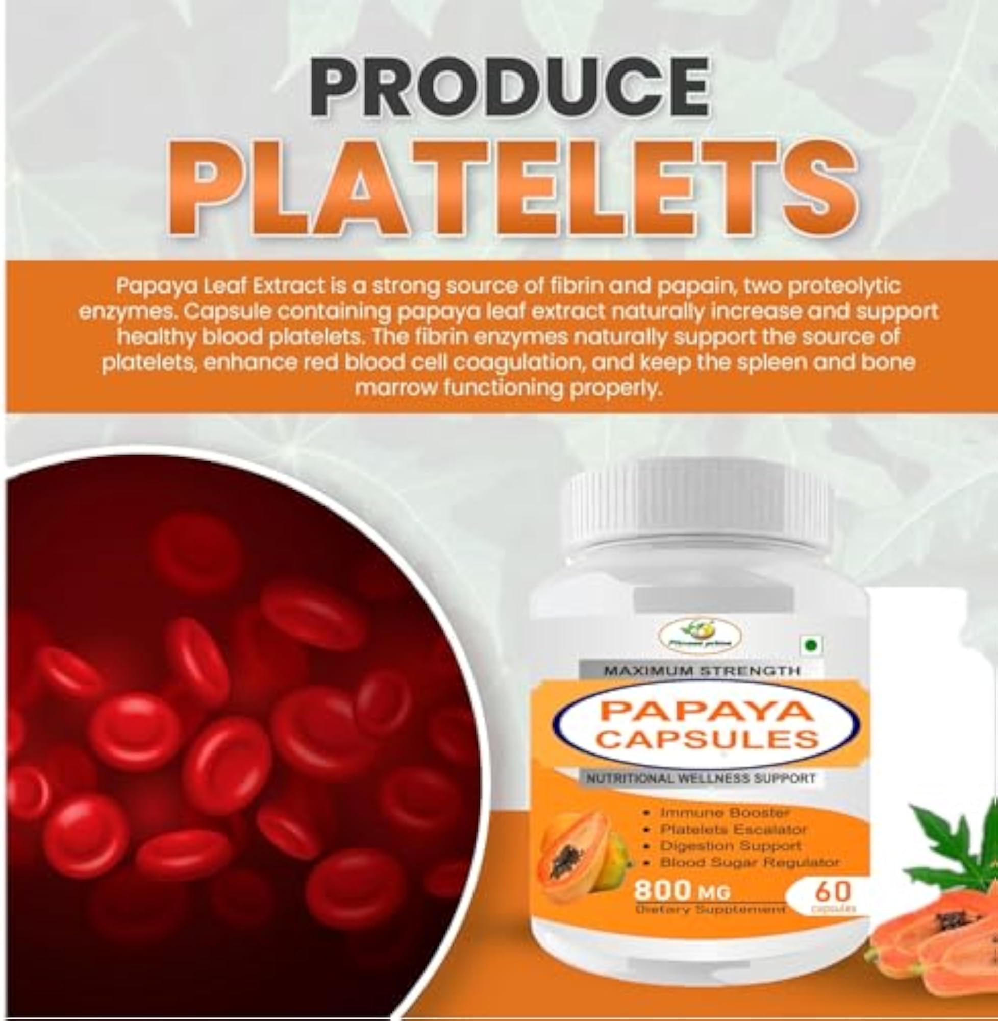 Papaya Extract Capsules 800 mg (Pack of 60)