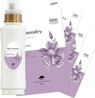 ノンシリコン 柔軟剤 マイランドリー (ボトル500ml/1本+詰替用480ml 4個セット)【ムスクの香り】