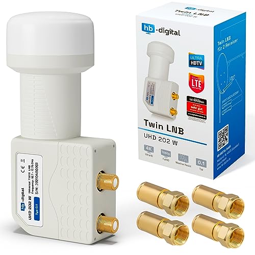 HB DIGITAL Twin LNB LNC 2 usuarios Directo ✨ TV Full HD 3D 4K UHD Blanco ■ Contactos dorados ■ Protección contra el clima (extensible) ■ incl. enchufe F