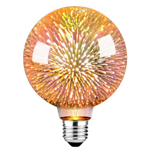Bombilla Vintage Edison e27, Bombillas Retro LED E27 con efecto de fuegos artificiales 3D G95 3W bombillas retro de carcasa de vidrio adecuadas para la decoración de salas de estar, cafeterías y bares
