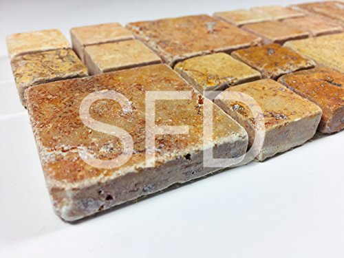 Peach Greca Travertine Tumbled Border/Liner-6" Samples #TOP1