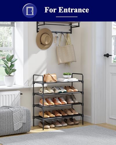 Image of Kitsure Shoe Rack for Closet, Shoe Organizer for Front Door Entrance, Stackable Shoe Shelf, Detachable Closet Organizers and Storage, 26.6 inch Wide - 4 Tiers, Black | Closet, Front Door Entrance, Entryway, Stackable & Detachable Shelf, Closet Organizers and Storage