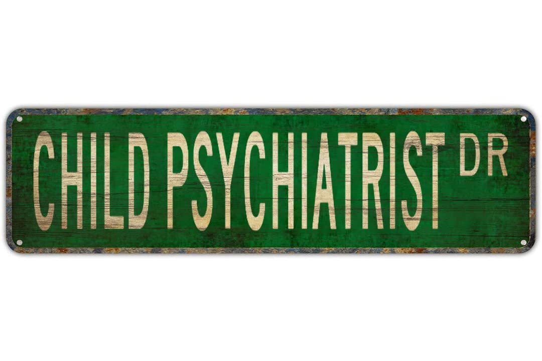 peiyeety Child Psychiatrist Dr Vintage Street Sign | RusticThemed Wall Decor Retro Metal Tin Sign for Home Office Garage Bar Farmhouse Patio Man Cave Waterproof Durable Wall Art 4x16 Inch