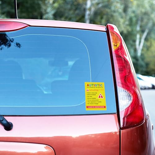 Image of Autistic Occupant in Vehicle Sticker Decal - 3.75x5 Waterproof Autism Awareness Stickers Decals for Cars Trucks SUV Window Bumper Waterbottles Vehicles Hardhats Accessories