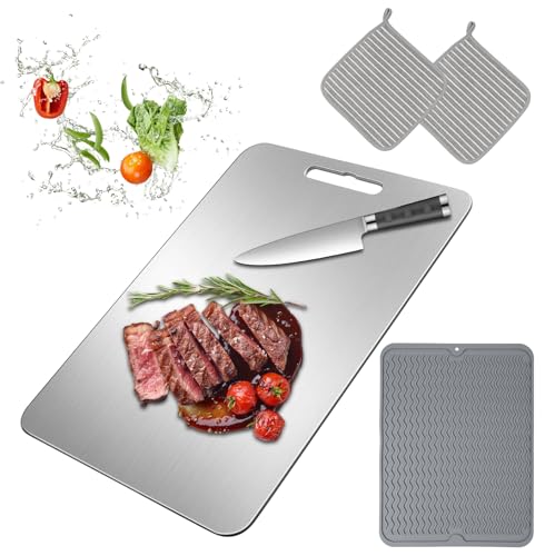 Tabla de Cortar Titanium 4 Piezas con Estera de Secado de Silicón y Paños para Cocina 36 x 25 cm miniatura 1