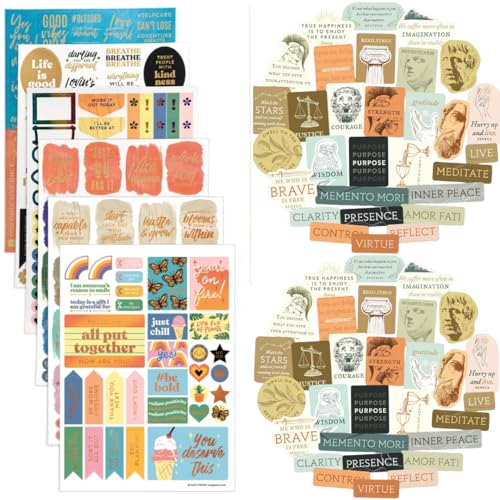 Stoic Goal-Setting Stickers (300+pcs) - Mindful Philosophy for Vision Board Parties, Planners, Journals