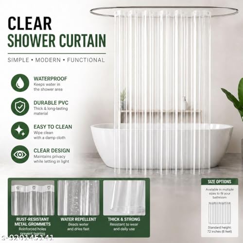 Weava HOME Clear PEVA Shower Curtain 70 x 72 Inch Pack of 2 - Image 5
