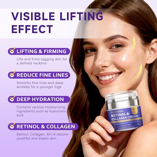 Image of Neck Cream Firming and Tightening with Retinol and Peptide Anti Wrinkle Cream for Women Overnight Treatment Infused with Collagen Hyaluronic Acid and Lavender Extract for Calming Night Care