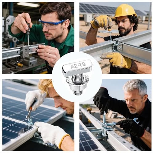 Hammerkopfschrauben M8x20mm, 20 Stück Edelstahl T Hammerkopfschrauben mit Flanschmuttern M8, T Schrauben Sperrzahnmuttern für PV Solar Montageschienen Photovoltaik Gewächshaus Schrauben (8mm)