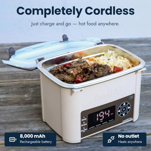 Image of LunchEAZE Core Gen 2 Cordless Heated & Electric Lunch Box - Battery-Powered, 4-Cup Capacity, 220F, Automatic Scheduled Heating for Hot Meals Anywhere