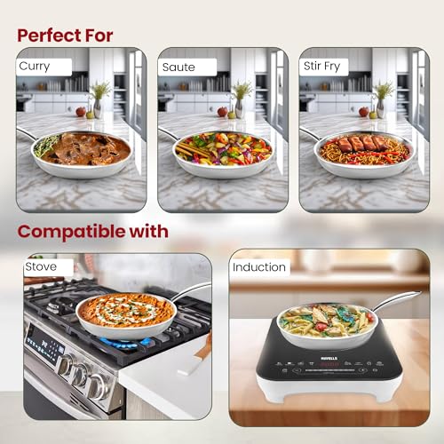 Image of The Better HomeTriply Frying Pan with Lid (1.5 LTR)| Diameter - 22 cm | 2.5 mm Thickness | Induction Cookware | Omelette Pan Non Stick | Long Riveted Handle | Dishwasher Safe