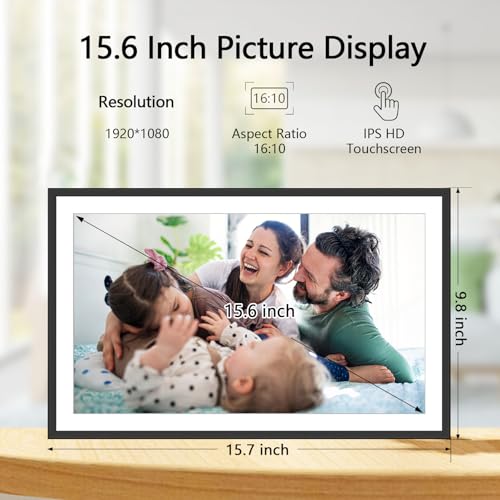 Image of 15.6inch WiFi Digital Picture Frame 1920x1080 FHD IPS Touch Screen, Send Photo or Videos via App or Email, 32GB Storage, Support USB Drive /SD Card Extend Storage,Auto-Rotate, Wall Mountable