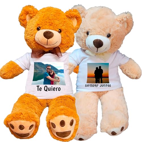 Regalos Personalizados con Foto - Peluche Personalizado - Regalos Originales para Mujer y Regalos para Hombre con tu Foto y Frase - Osos de Peluche Grandes 60cm. para Aniversario Pareja (Marron)
