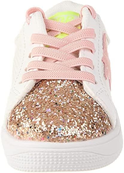 Baby Girls Shoes, Glitter Star Sneakers with Laces | Ages 2-5 y/o | Pink & Purple, Hot Pink, B&W2