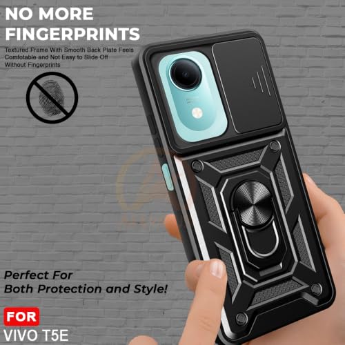 Image of Armor Bumper Back Cover Case for Vivo T5E Rotating Camera Cover, Ring Holder & Kickstand | Heavy Duty & 360 Degree Protection Back Cover for Vivo T5E (Black)