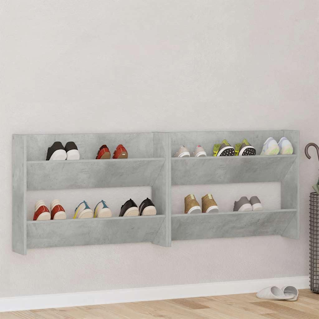 Wand-Schuhschränke 2 STK Betongrau Holzwerkstoff 80x18x60 cm Schuhregal platzsparend mit 2 Kippböden Schuhablage Schuhständer für Schuhaufbewahrung und Schuhlagerung