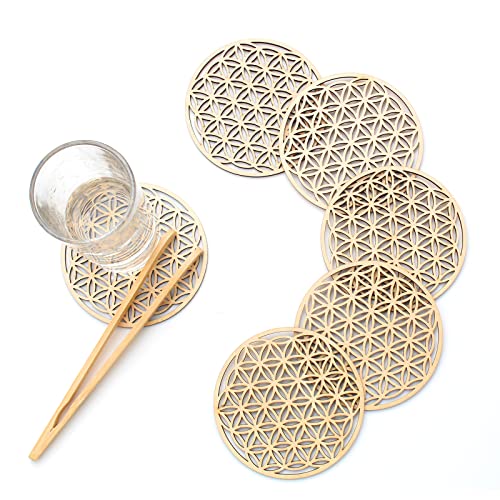 Set de 6 Posavasos de Madera de Abedul, Posavasos Flor de la Vida,para Bebidas, té o café, Reutilizables, Regalo de inauguración Posavasos Cover