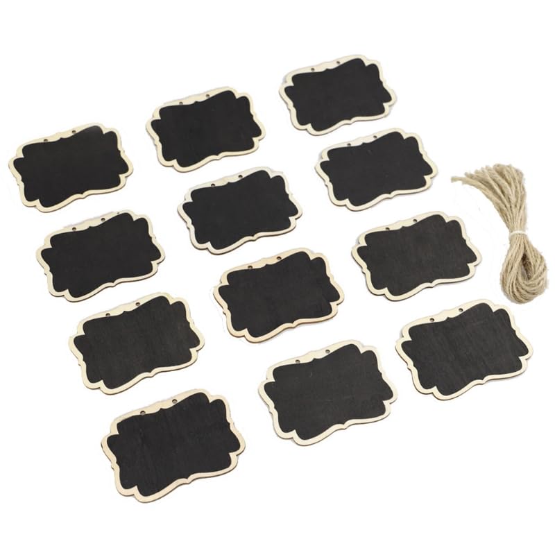 Mini Ardoise,Mini Tableau Noir Lot de 120 étiquettes effaçables en ardoise noire à suspendre avec corde en jute, décoration murale, panneaux en bois