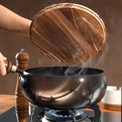 Wok con tapa de madera 9.45 pulg hierro sin recubrimiento miniatura 5