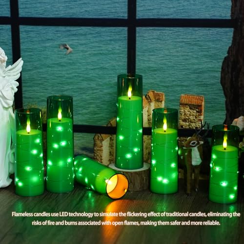 Image of Nimiko Flickering Flameless LED Candles,Battery Operated Candles 9 Pcs with Embedded Star String,Acrylic LED Pillar Candles with Remote,Suitable for Home Decoration to Create an Atmosphere (Green)