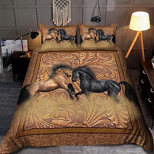 CleveFit Premium Unique Horse Quilt Bedding Set 3D All Over Printed (DDD040108NT, King)