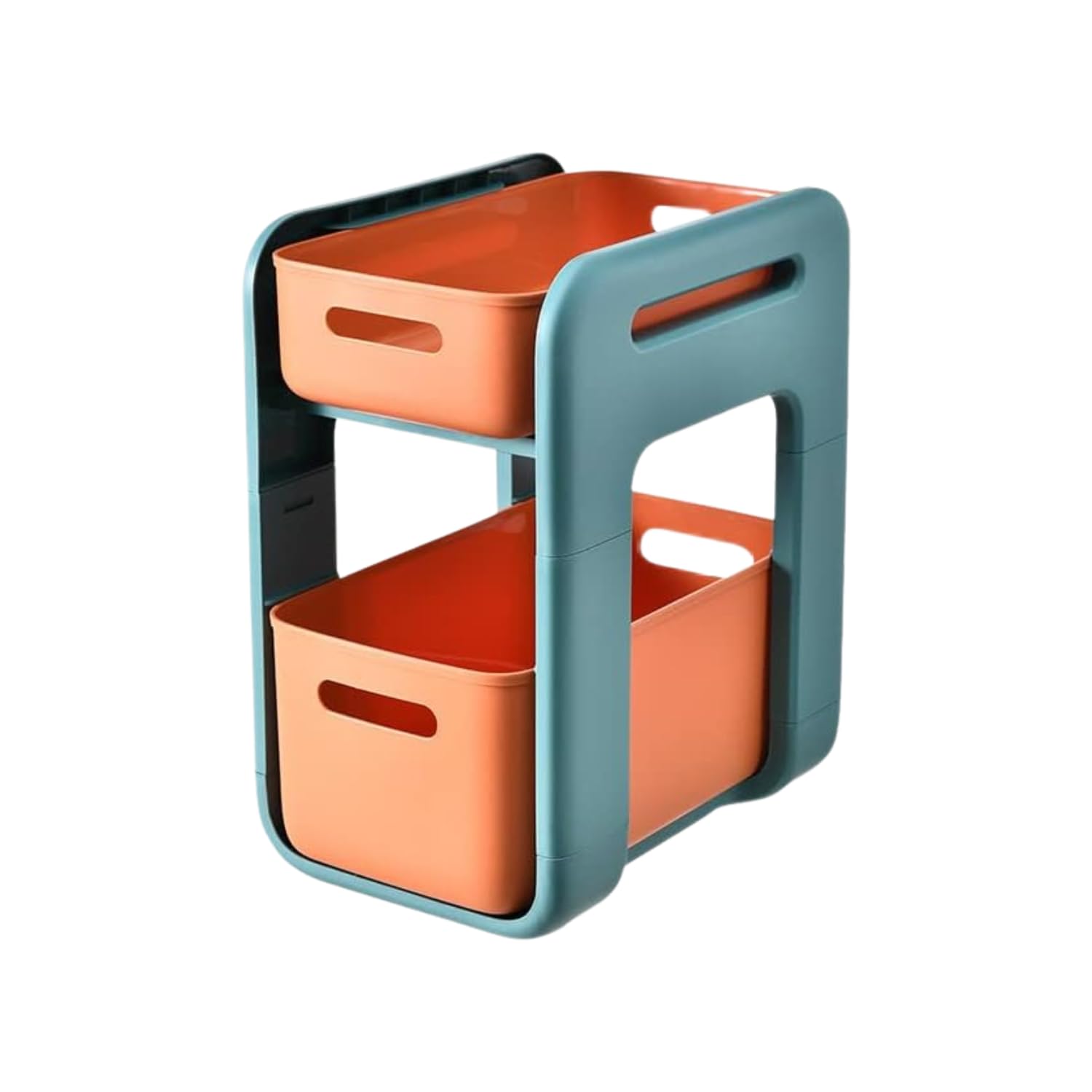 Ecofirst Green/Orange 2 Tier Under Sink Organiser With Pull Out Storage Bins - Stackable Plastic Shelf For Kitchen, Bathroom Pantry - Countertop Rack For Laundry, Closet, Home Organisation (, Tall)