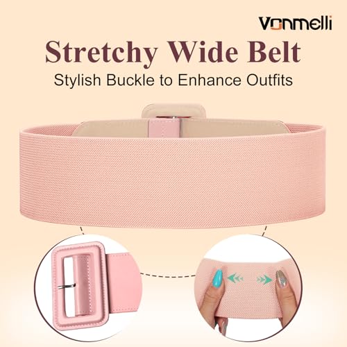 Image of VONMELLI Stretchy Wide Women Belts Elastic Vintage Belts for Women Fashion Ladies Waist Belt for Dress