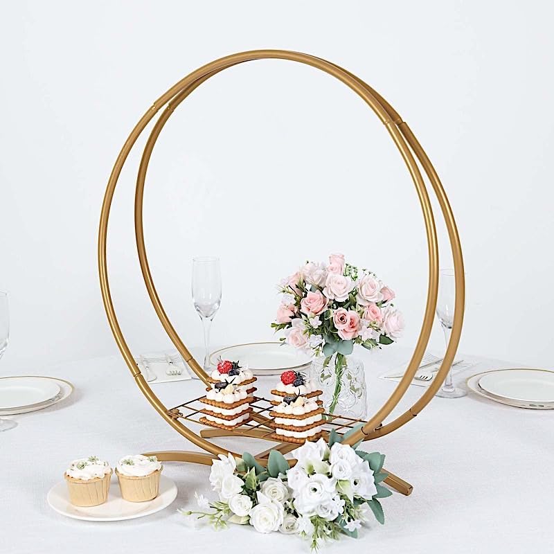 Balsa Circle Gold 24 in Round Double Frame Metal Floral Hoop Table Centerpiece Wedding Party Events Reception Decorations Supplies