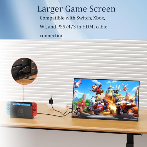 Image of Portable Monitor for Laptop, 15.6 Inch 1080P Second External Monitor | USB-C HDMI Ultra-Slim Portable Laptop Monitor, Portable Computer Monitor with Kickstand, Travel Monitor for Home, Outdoors