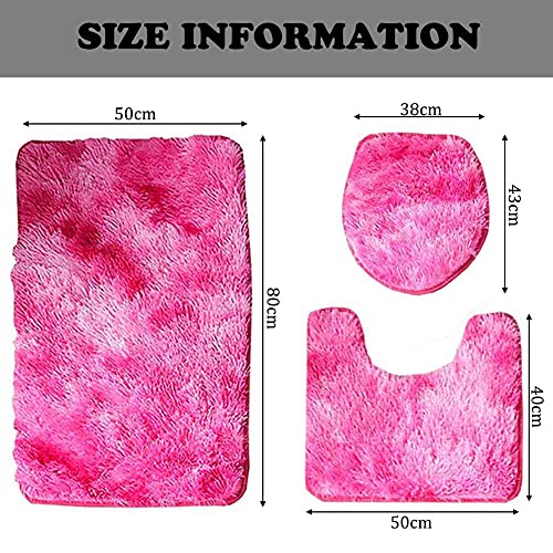 ARLTTH 3er Set Batik Badematten Set Aus Weichem Plüsch, rutschfest, Saugfähig, Badezimmerteppich, U-förmiger Konturteppich Und Toilettendeckelbezug, Waschbar (Rose) – Bild 8
