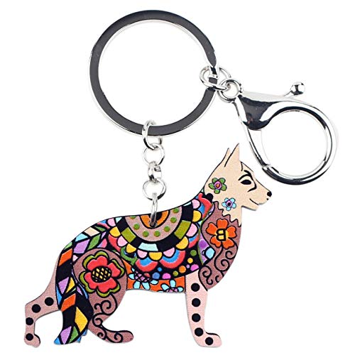 WEVENI Acrylic German Shepherd Dog Key Chain Ring Jewelry For Women Girl Bag Charm Keychain Pendant Gift (Brown)