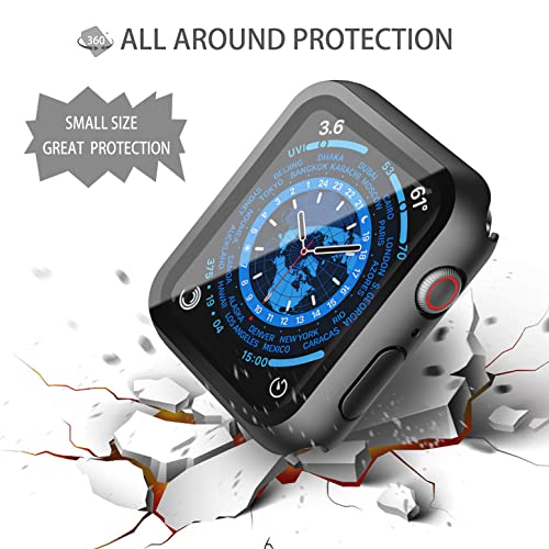 Image of Misxi [2 Pack] Waterproof Case with Button Designed for Apple Watch Series 9 (2023), 8, 7 41mm, Hard PC Cover with Tempered Glass Screen Protector for iWatch, 1 Black + 1 Transparent