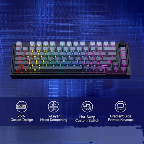 Image of Redragon K673 GB 75% Wireless Gasket RGB Gaming Keyboard, 3-Modes 81 Keys PBT Compact Mechanical Keyboard w /Hot-Swap Socket, Dedicated Knob Control & 5-Layer Noise Dampening, Custom Linear Switch