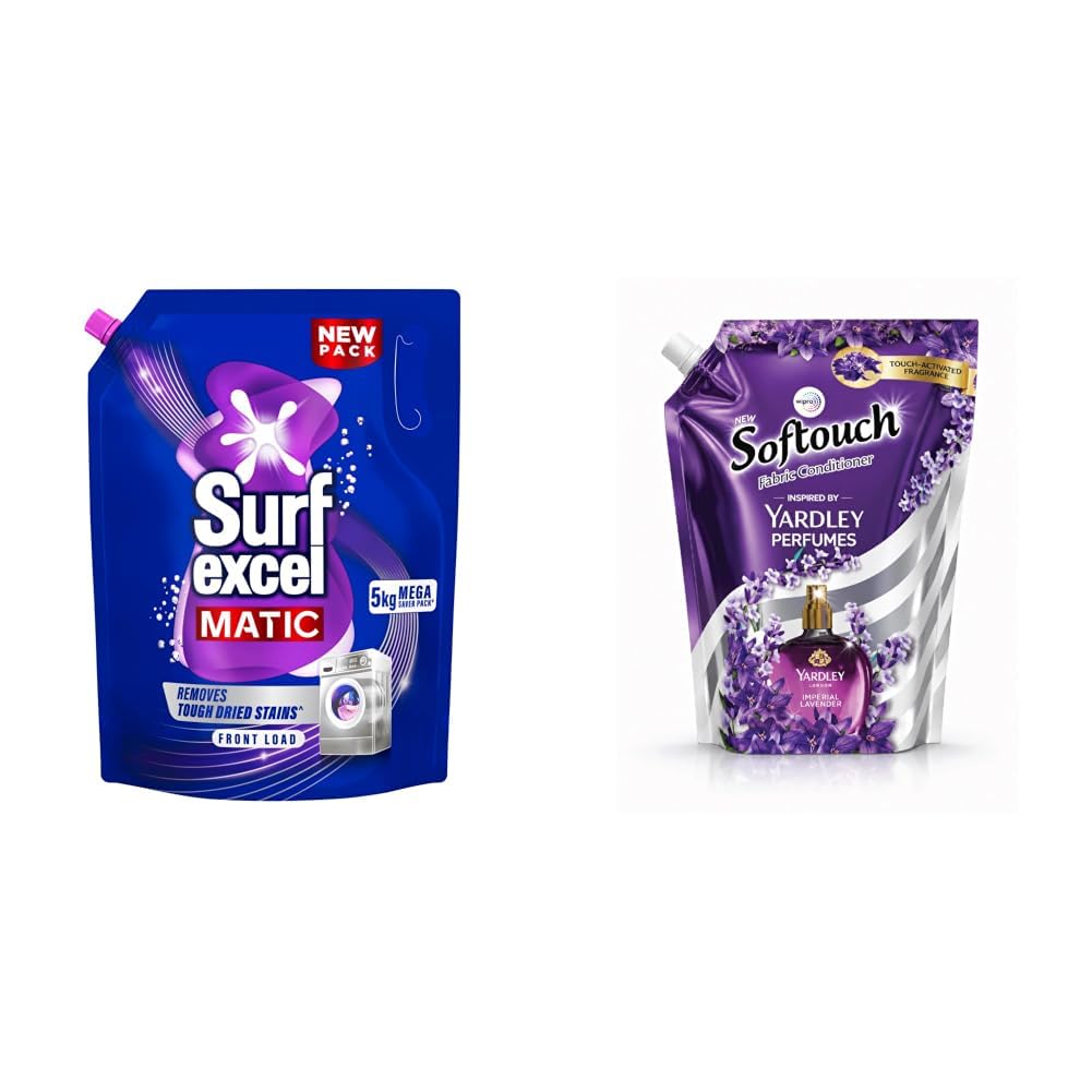Surf Excel Matic Front Load Liquid Detergent 5Kg Refill Pouch, Specially designed to remove Tough Dried Stains, 1st time in Washing Machine & Softouch Yardley Imperial Lavender 1.9 Ltr Fabric-image-44