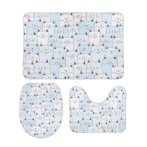 トイレマット 3点セット 猫 動物柄 かわいい フタカバー 便座カバー 洗える バスマット ふわふわ 滑り止め U型 O型 兼用 ズレない おしゃれ 吸水速乾 40cm x 60cm