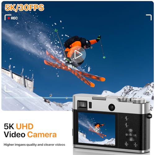5K Digital Camera with Front and Rear Cameras for Photography Video Camera with Viewfinder Autofocus UHD 5K Vlogging Camera for YouTube 6-Axis Anti-Shake Selfie Camera Recorder with 32GB SD Card - Image 4